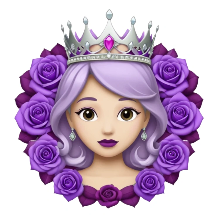Purple rose flower, silver circle plaque, silver tiara sticker