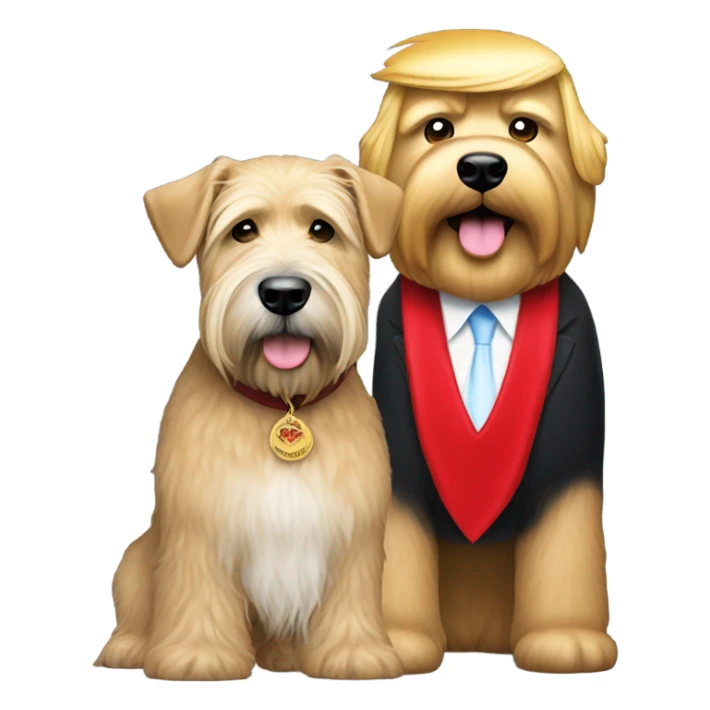 President Donald trump with wheaten terrier wearing a red bandana sticker