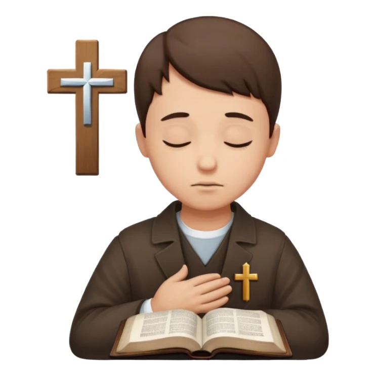Guy who reads Bible with cross on it and with his eyes closed in prayer. without something in the background  sticker