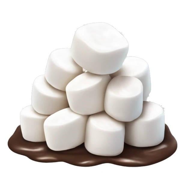 small pile of isolated realistic white marshmallows with chocolate drizzled on top. sticker