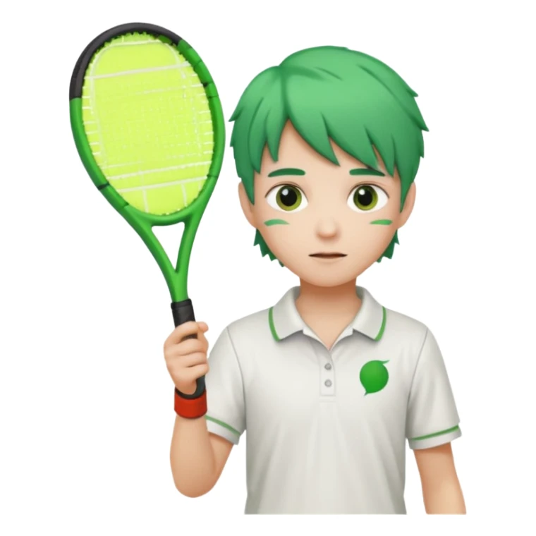 kid, green haired, white clothes, tennis player sticker