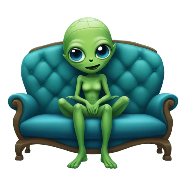 green alien reptilian woman sitting on a blue couch  sticker
