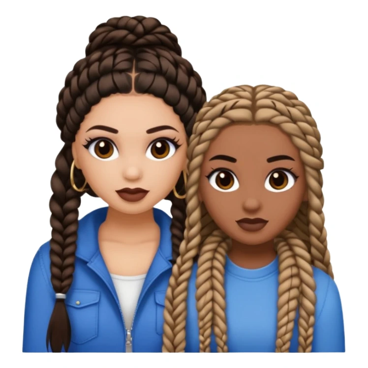 Boujy baddie best friends, trendy heavy makeup both dark hair one light skinned and one mocha brown micro braids  sticker