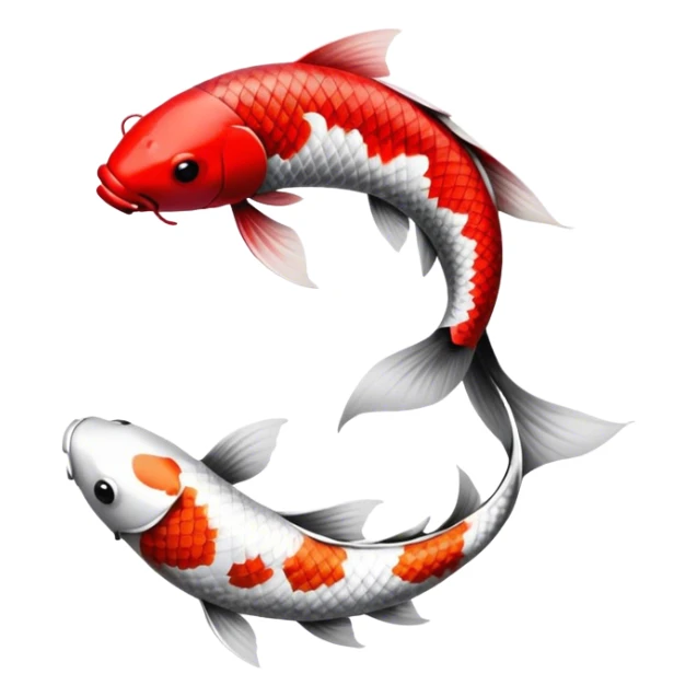 black koi fish and white koi fish circling a red circle sticker