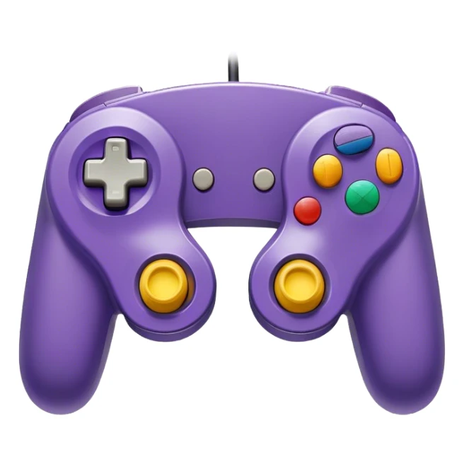 Clash of Clans aesthetic: Cinematic Playful GameCube Controller Portrait Emoji, rendered in a 3D vector-style similar to standard emojis with minimal shading and bold, simplified shapes. A compact, distinct form with signature details, softly glowing with a nostalgic gaming charm. Simplified yet unmistakably iconic, highly detailed and consistent, glowing with a soft radiance and high shine. Stylized with a touch of retro gaming magic and a soft glowing outline, capturing the essence of a beloved gaming relic with a friendly, playful manner! sticker