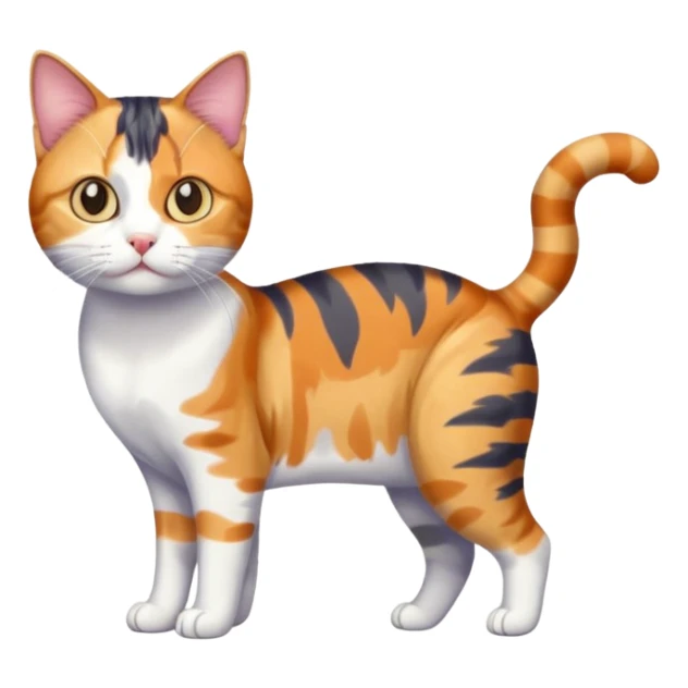 full body anxious looking colourful calico tabby cat with tiny head to large body with fully white front legs sticker