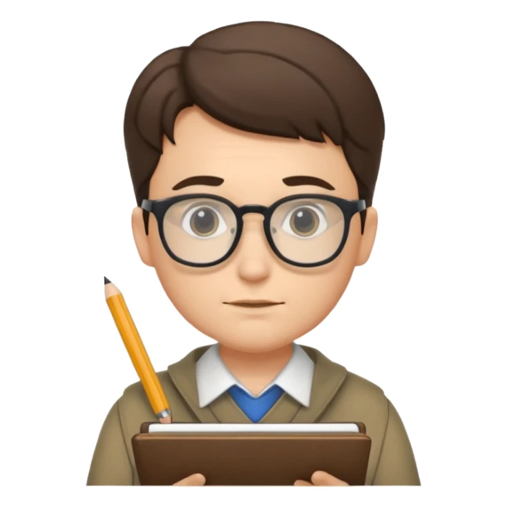 A scholarly explorer with notepad, glasses, and calm analytical demo.
 sticker