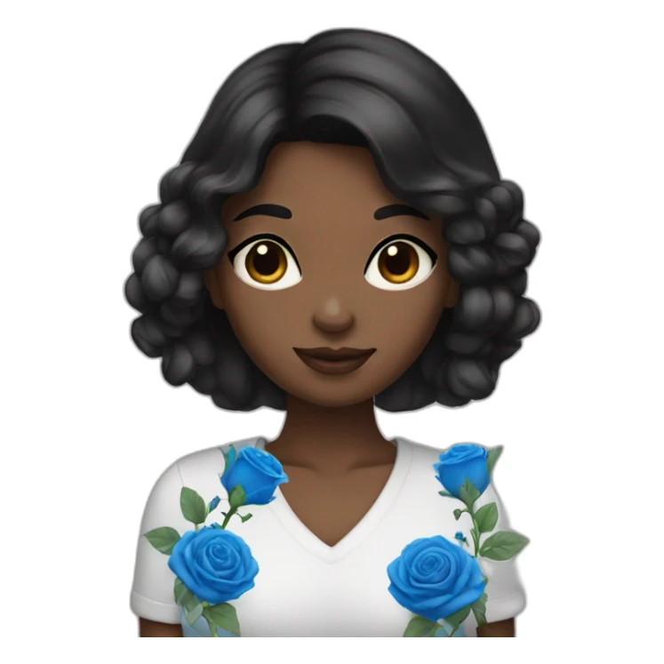 a black hair girl hold blue roses sticker