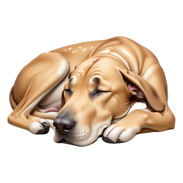 Meme-Worthy Cute Sleeping Fawn Great Dane Portrait Emoji, Head resting peacefully with a contented smile, showcasing a delightfully solid build and a luxuriously soft fawn Fur, eyes shut in a serene nap, Simplified yet hilariously adorable features, highly detailed, glowing with a soft, drowsy light, high shine, relaxed and utterly lovable, stylized with an air of playful laziness, bright and heartwarming, soft glowing outline, capturing the essence of a comically sleepy guardian, so meme-worthy it feels like it could instantly become the next viral sensation of adorable slumber! sticker