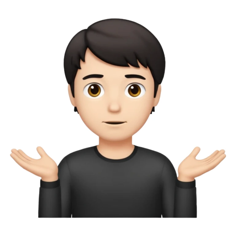 a guy shrugging his shoulders with a black little bit wavy short hair sticker