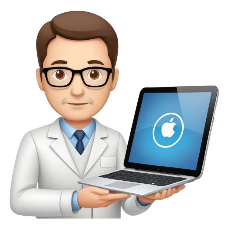 Middle IT Specialist with laptop and tablet, confident pose, moderately experienced face, showing mid-level technical skills sticker