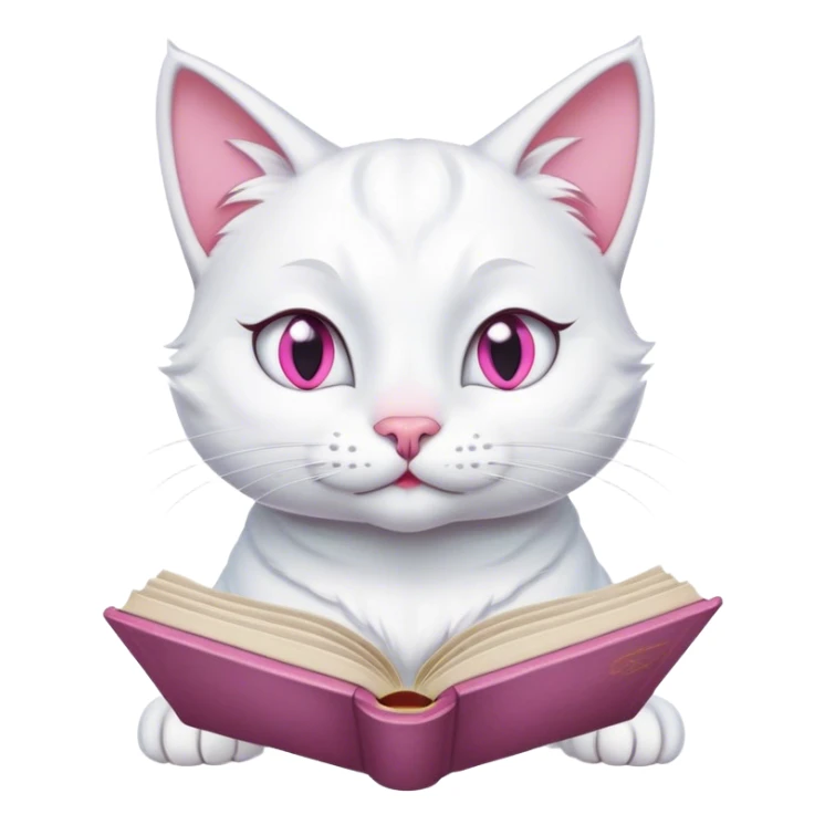 cat marie from aristocats reading a book in an artistic emoji style sticker