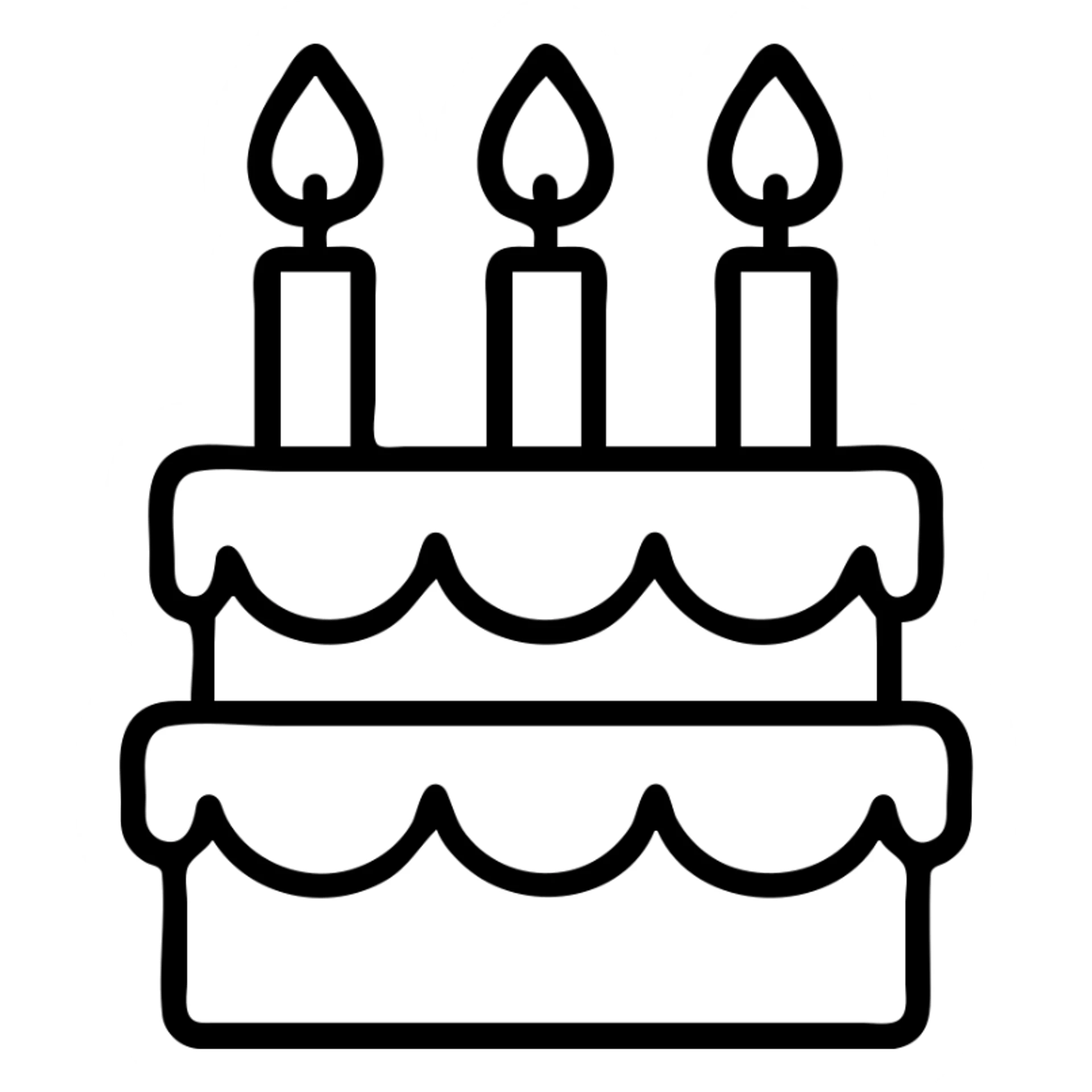 A birthday cake with lit candles and decorative frosting sticker