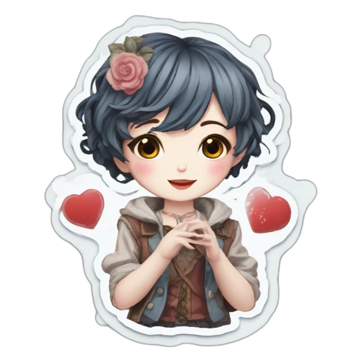 draw a sticker pack in anime style this porcelain doll fell in love sticker
