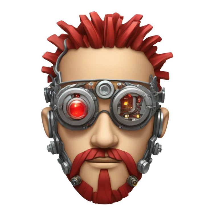 cyborg head with Silver mohawk, red steampunk goggles, long red beard and circuits sticker
