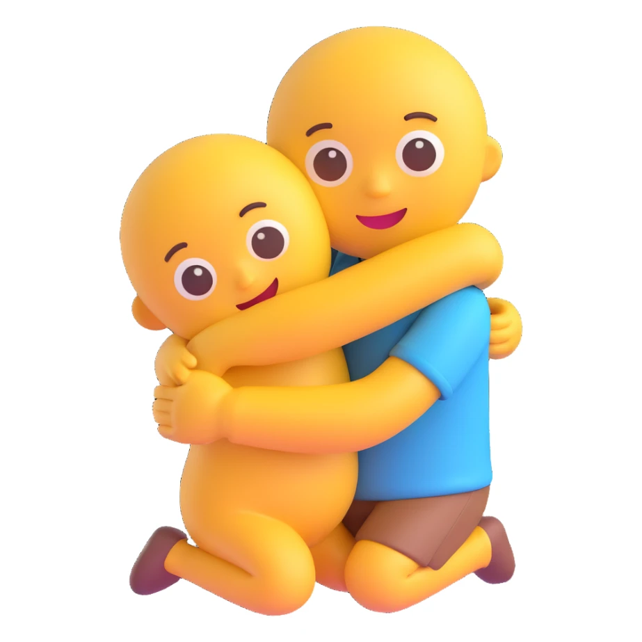 a warm hug between two cute characters, 3D emoji style, cute and expressive sticker