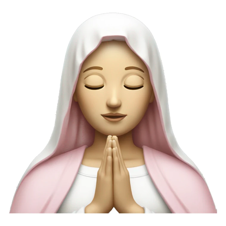 White and light pink Mother Mary  statue with hands together eyes closed sticker