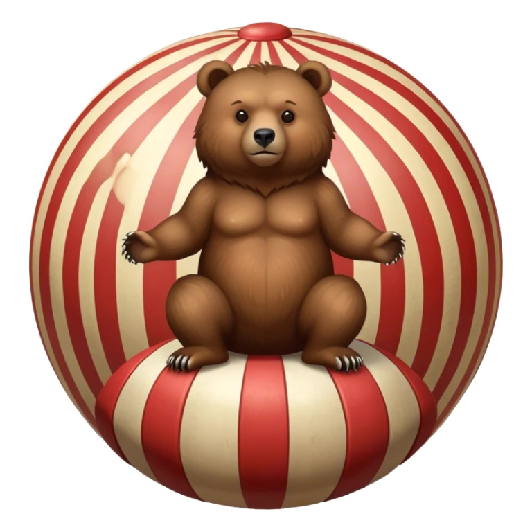 Vintage circus grizzly bear standing on striped ball sticker