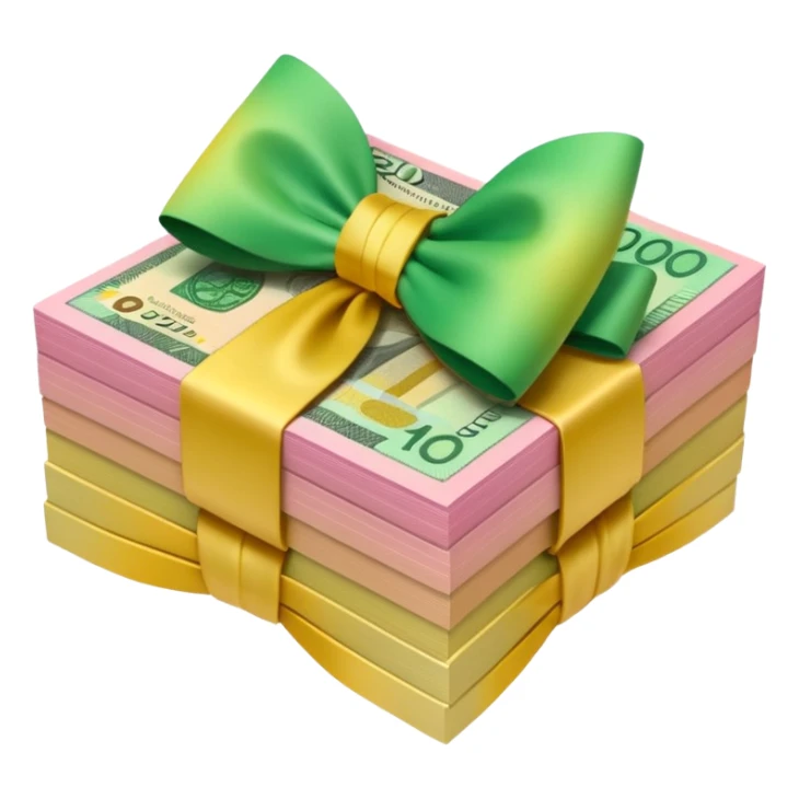 Bright Green & Golden Yellow Gradient Australian $100 notes stacked together and tied in a girly pink bow sticker