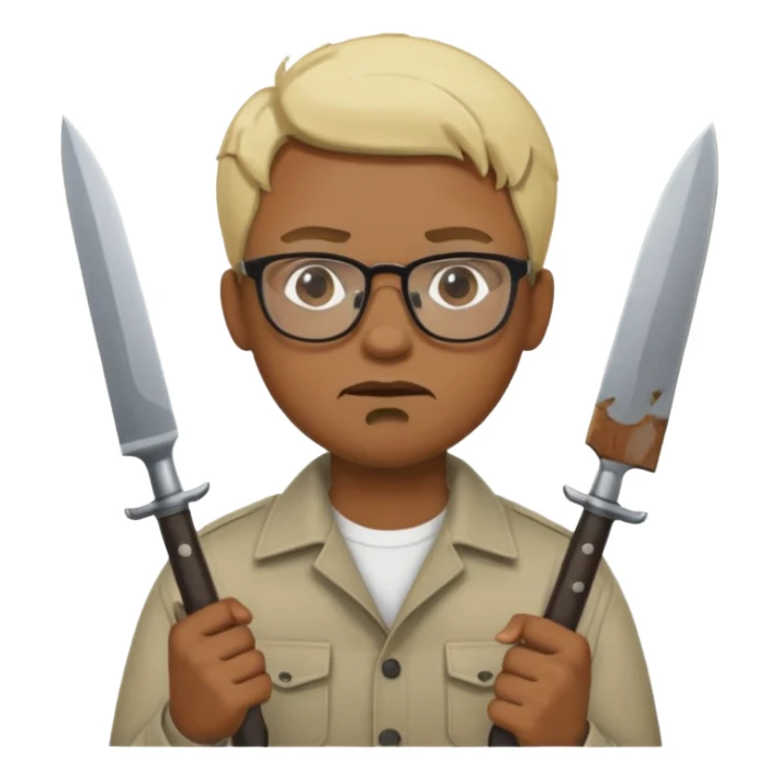 blonde black man with glasses and knives sticker
