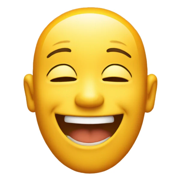 laughing emoji, yellow background head only, with orange shading, no eyebrows, closed eyes sticker