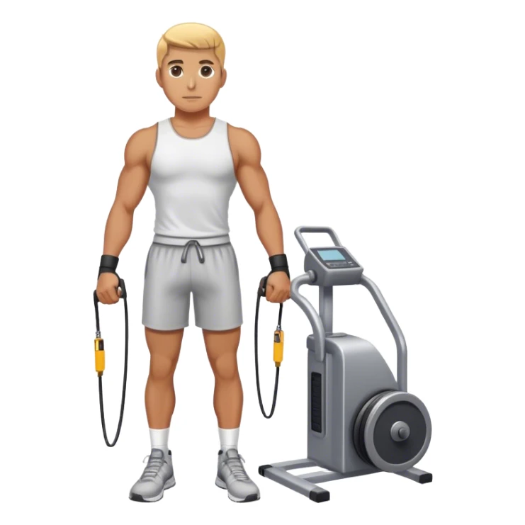 athlete standing next to cable-machine with cable tied to ankle cuffs sticker