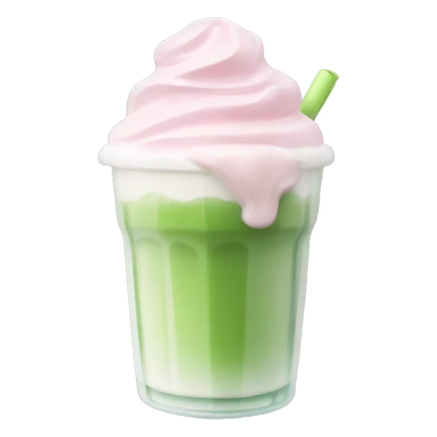 Clear cup with light pink drink, matcha foam, and whip cream on top sticker