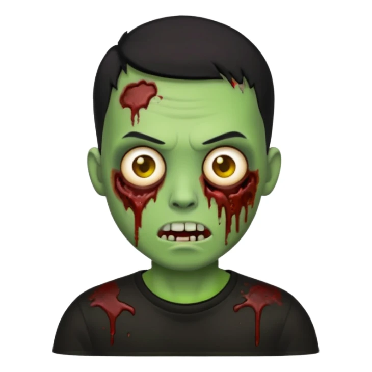 zombie emoji with buzz cut black hair and black t-shirt sticker