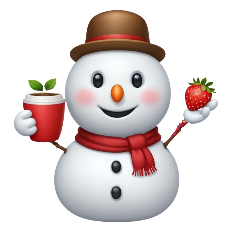 One snowmen holding strawberry and coffe sticker