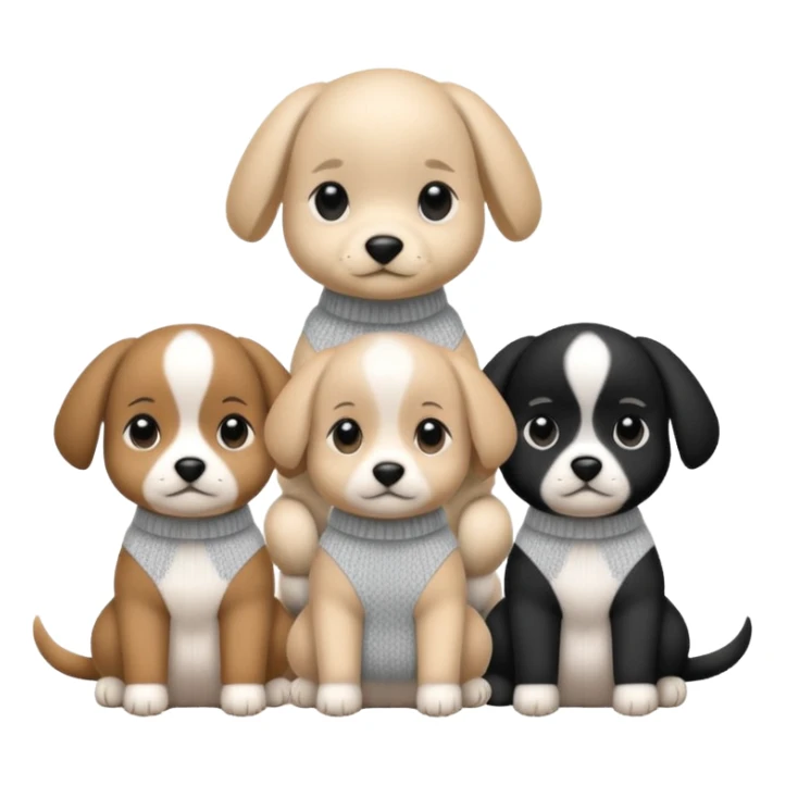 3 cagnolini seduti  in bianco e nero con vestitini in maglia sticker