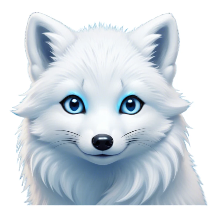 Cinematic Comical Arctic Fox Portrait Emoji, Head tilted dramatically with an exaggeratedly amused expression, featuring a striking, glossy white Fur with bold icy blue accents and wide, expressive eyes filled with playful disbelief, Simplified yet hilariously expressive features, highly detailed, glowing with a slightly sassy glow, high shine, dramatic yet playful, stylized with an air of cheeky arctic mischief, bright and endearing, soft glowing outline, capturing the essence of a spirited and over-the-top arctic fox, so meme-worthy it feels like it could side-eye its way into internet fame instantly! sticker
