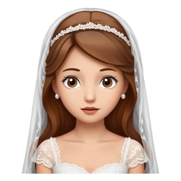 brown-haired bride in a white wedding dress and veil, curious expression, sticker