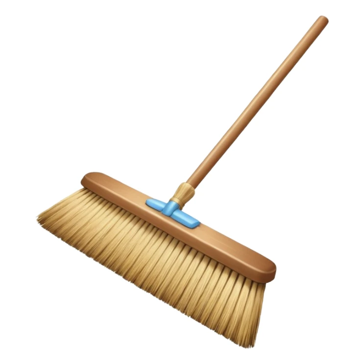 traditional broom with wooden handle on a dusty carpet, straw bristles sweeping visible dust particles, vintage household cleaning tool, 3D cartoon, mobile game icon style, centered composition, no people, no animals, no text, no watermark sticker