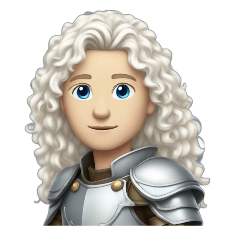 white androgynous guy white long curly hair armor blue eyes sticker