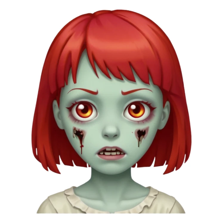 zombie girl, with red hair and bangs on forehead sticker