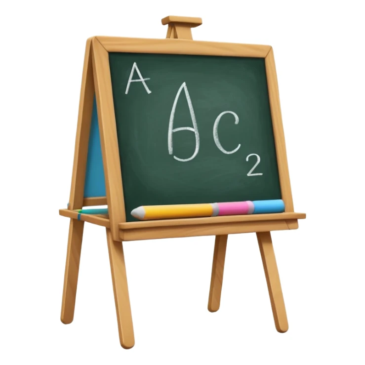 small blackboard on an easel with A, B, C in bright colors sticker