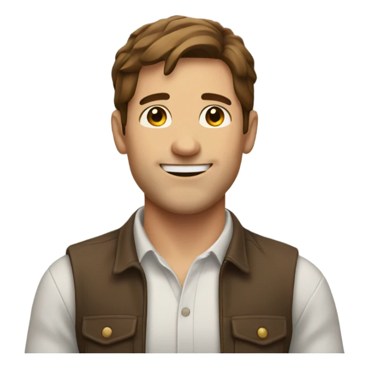 Man with brown hair middle part salutes and is happy sticker