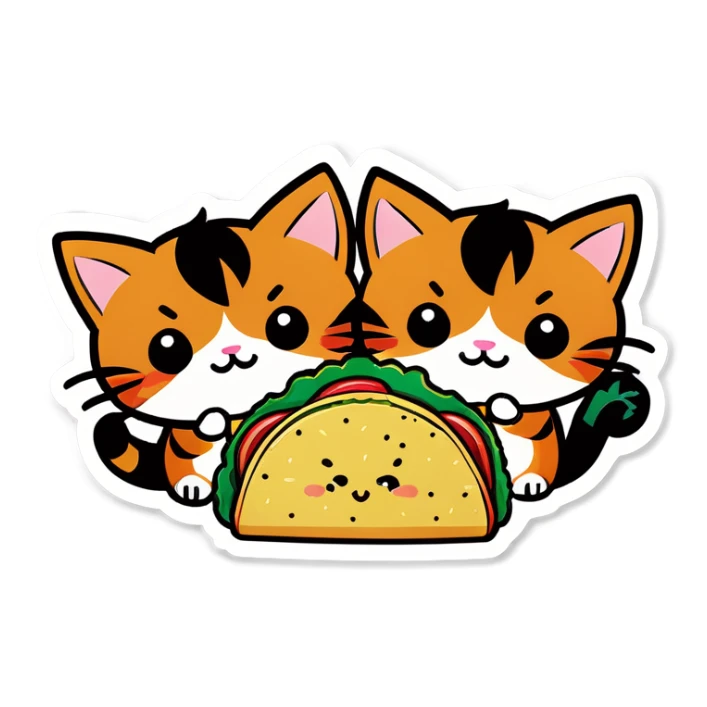 Kawaii Marijuana leaf and kittens eating tacos kawaii style  sticker