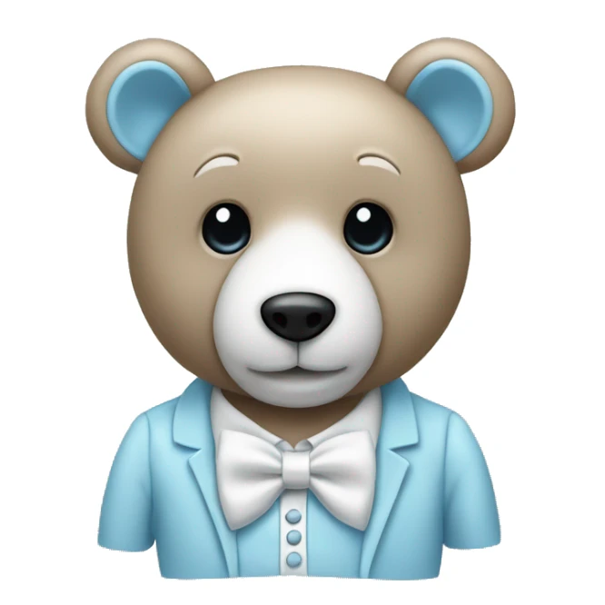 pastel blue teddy bear with a whitebow tie sticker