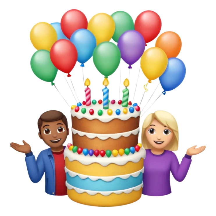 Birthday cake balloons freinds and family sticker