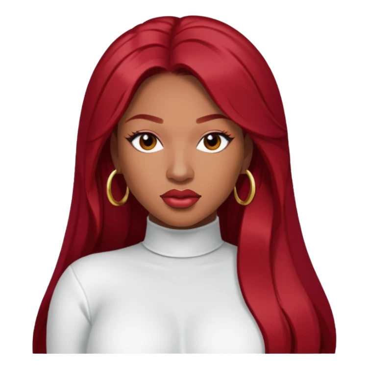 Megan Thee Stallion with long dark red hair, white outfit sticker