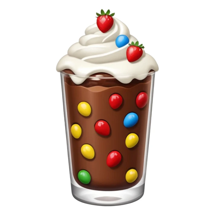 Un vaso cubierto de chocolate que arriba se vea crema batida fresas y mym sticker