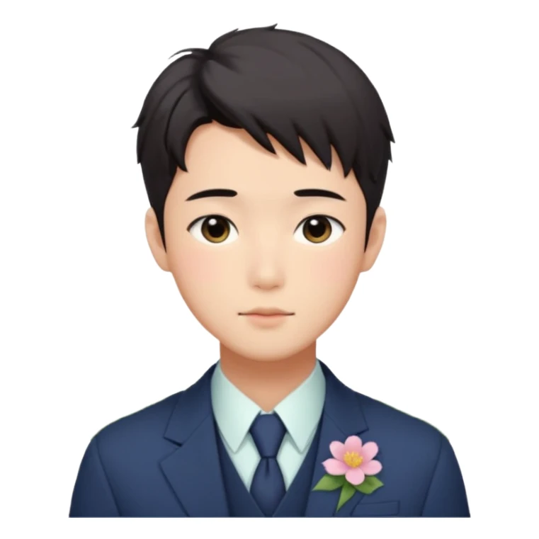Gorgeous romantic anime style Asian formal modern shojo guy with flowers and blushing face aesthetic trending style cottagecore pastelcore lolicore outside  sticker
