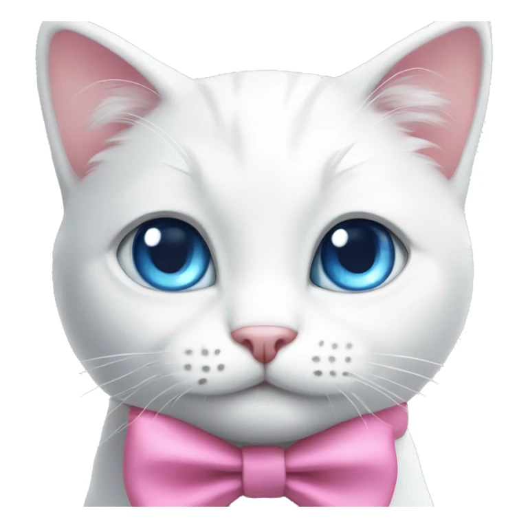 white cat with pink bow on neck with blue eyes sits sticker