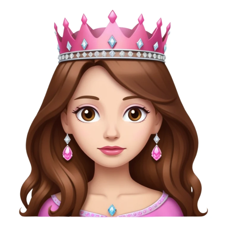 Queen, brown long hair, pink crown with diamonds sticker