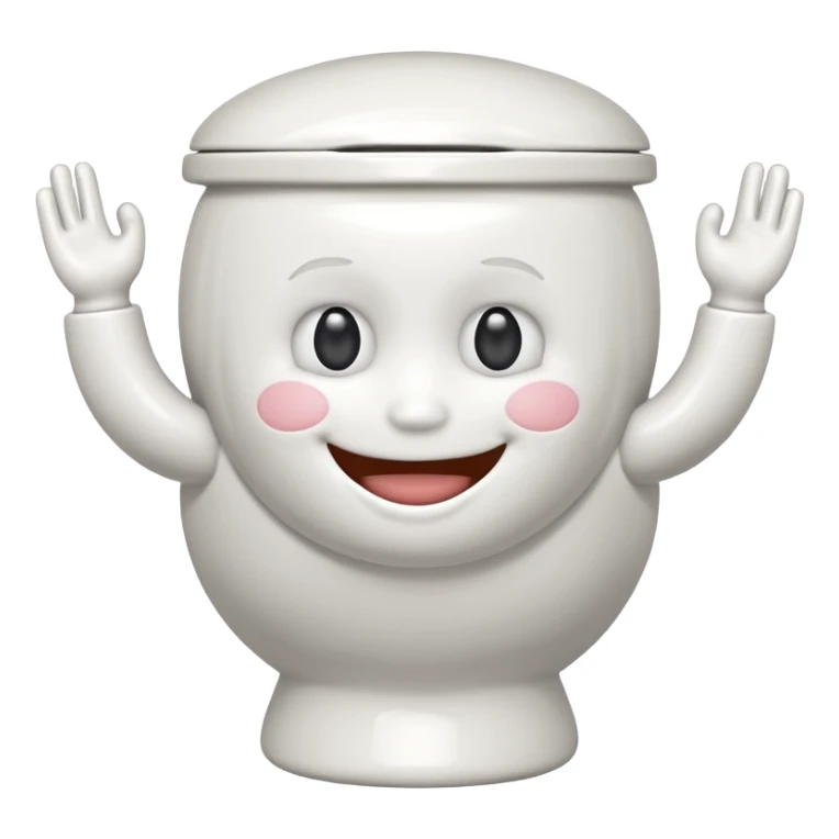 arafed toilet with a smile on the lid and arms sticker