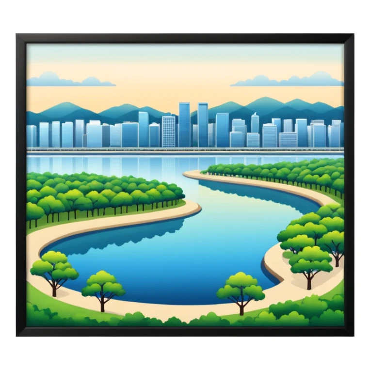 Hangang river with skyline and park sticker