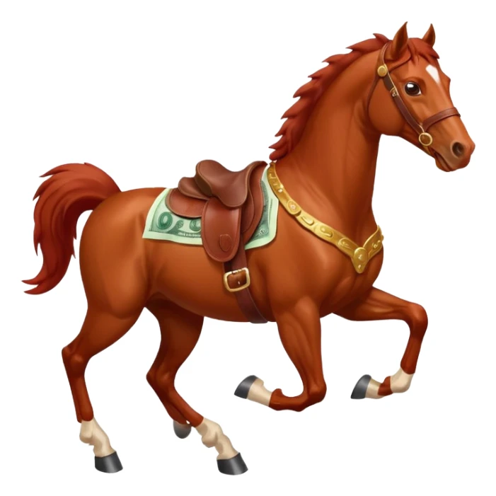 red horse agressive running money on on the saddle transparent background sticker