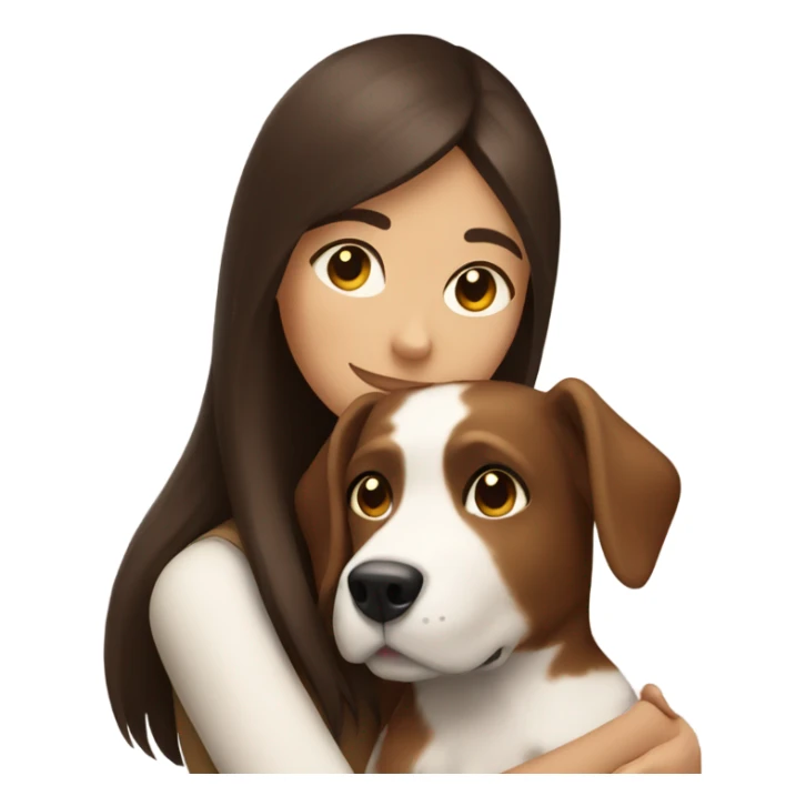 Brunette hugging brown and white dog sticker