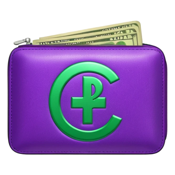 glitter purple wallet $ green symbol sticker